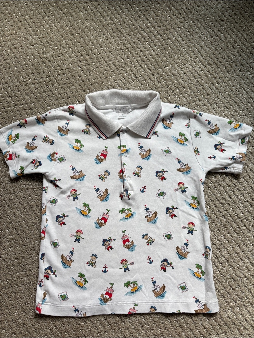 Kids White Pirate Print Polo Shirt